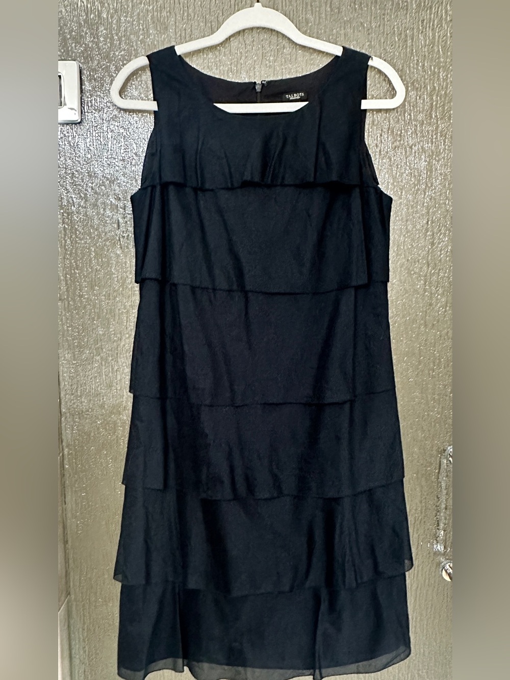 Talbots Black Tiered Ruffle Sleeveless Dress Size 6 Cotton Lined